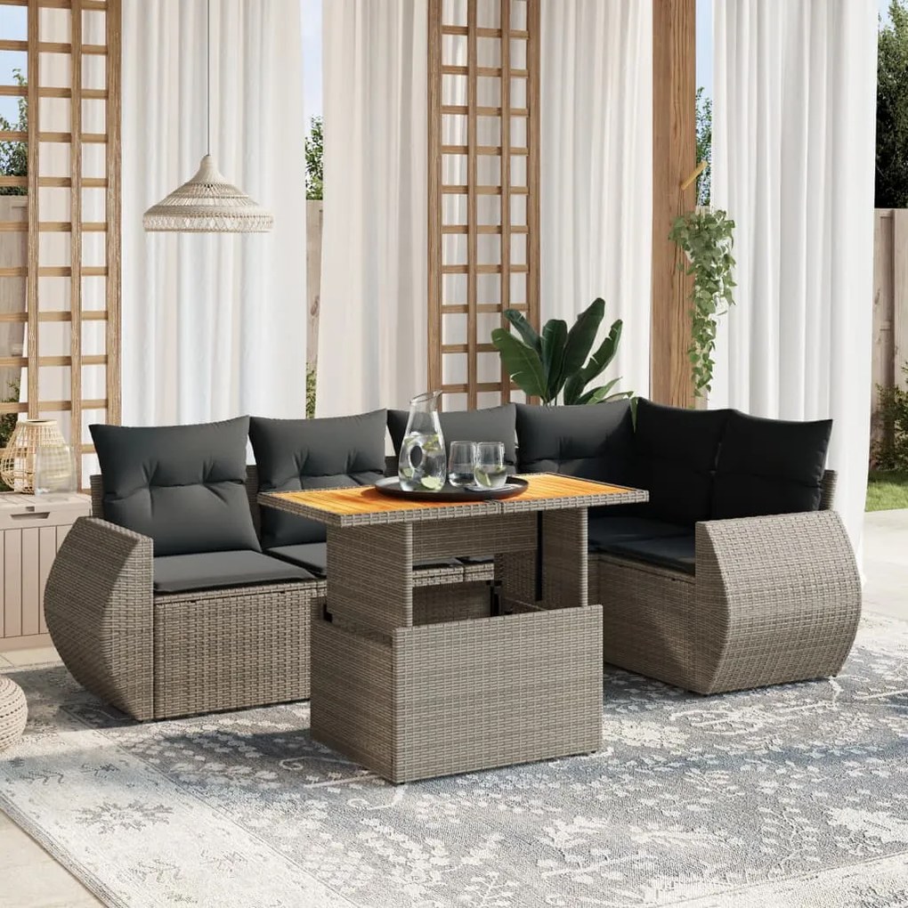 3272187 vidaXL Set mobilier grădină cu perne, 6 piese, gri, poliratan