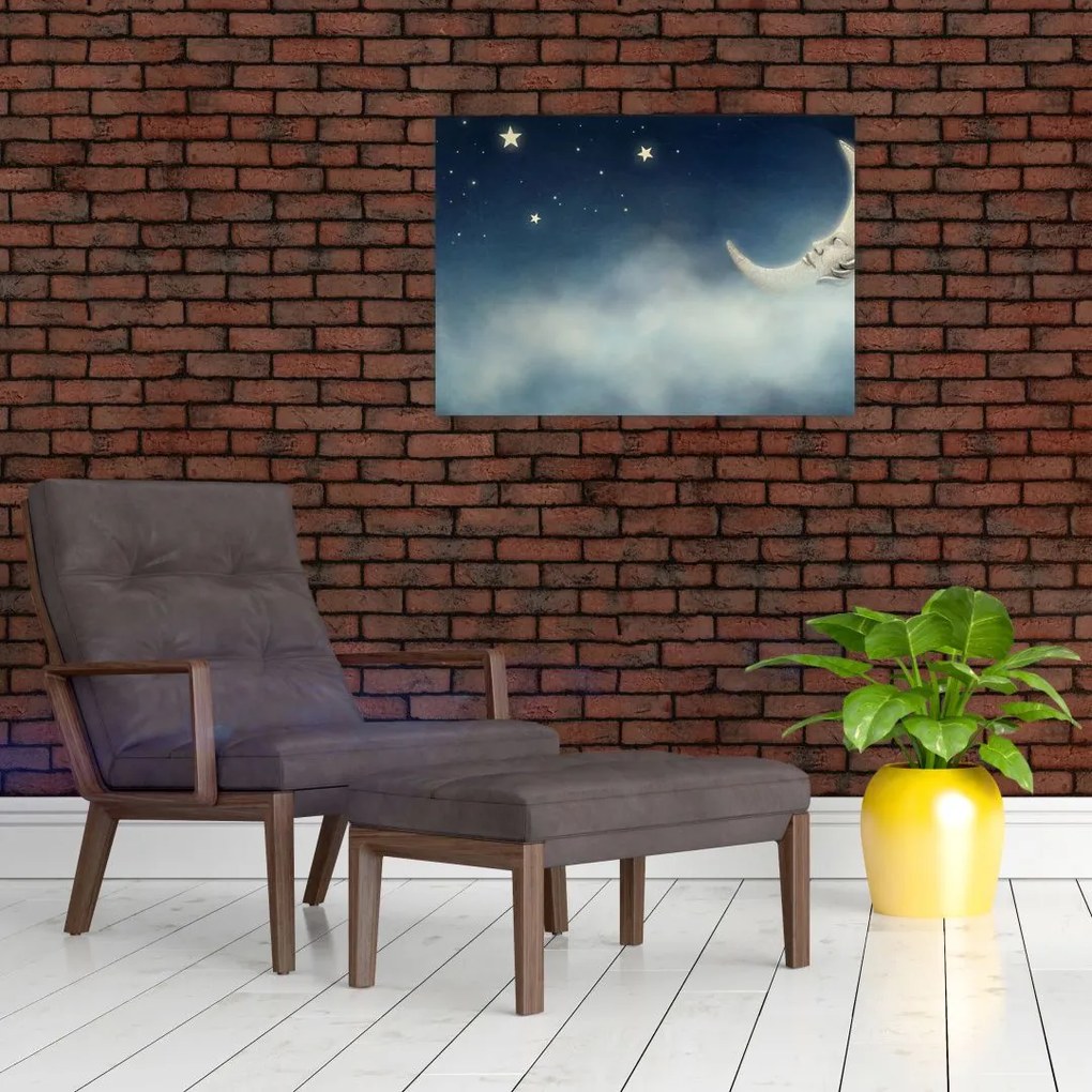 Tablou pe sticlă - Luna cu stele (70x50 cm)