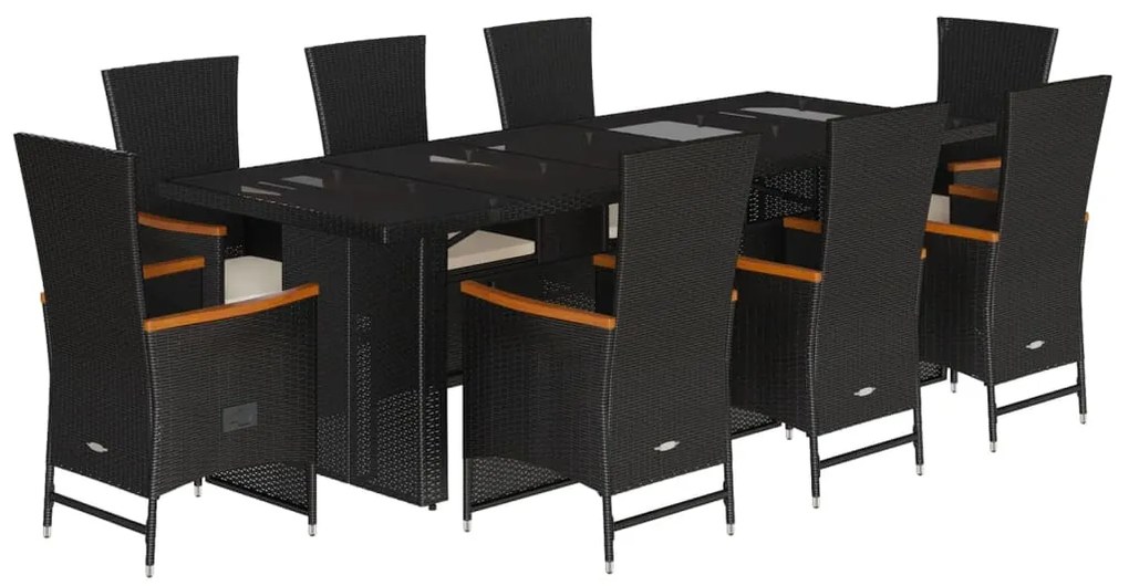 3277535 vidaXL Set mobilier de grădină cu perne, 9 piese, negru, poliratan