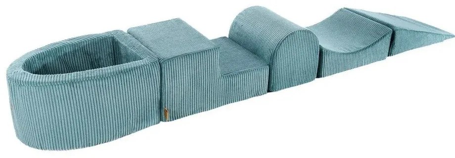 Teren de joacă din spumă turcoaz 5 buc. din catifea reiată înălțime 30 cm 250x45 cm Montessori – Meowbaby