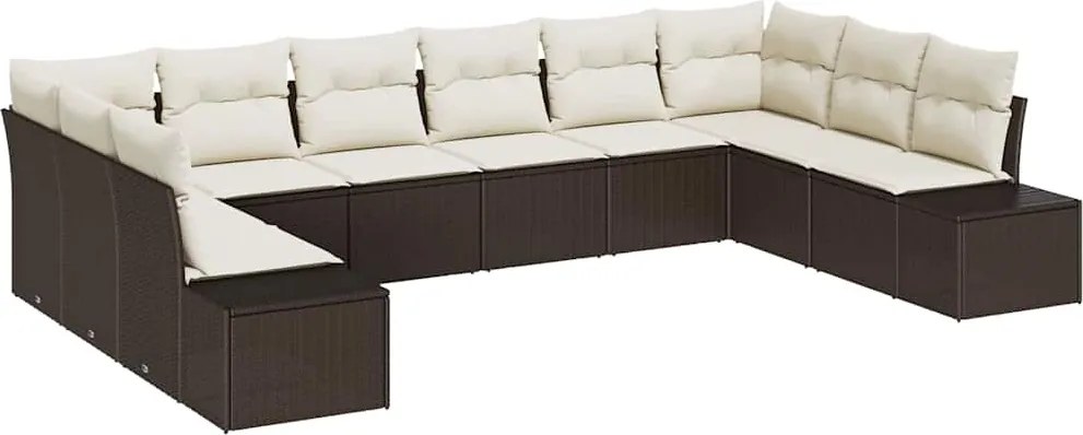 vidaXL Set de canapele pentru grădină 10 pcs Maro și Crem Poliratan