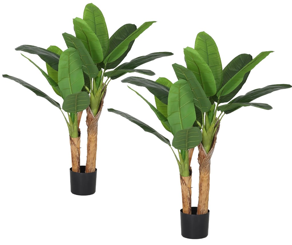 HOMCOM Set de 2 plante artificiale interioare 120 cm bananieri în ghiveci pentru decor acasă, birou, living, dormitor | Aosom Romania
