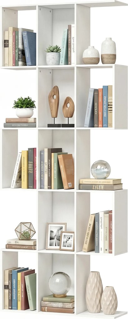 HOMCOM Bibliotecă în formă de S cu 5 niveluri pentru living dormitor studio birou 80x24x200 cm Alb | Aosom Romania