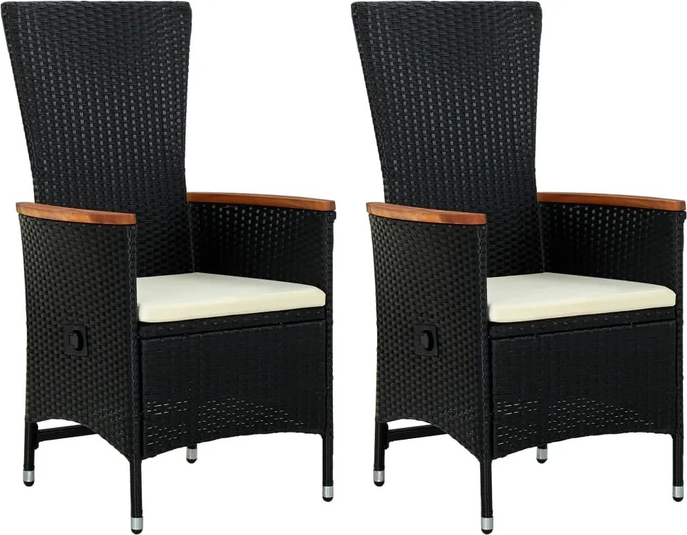 vidaXL Scaune de exterior cu perne, 2 buc., negru, poliratan