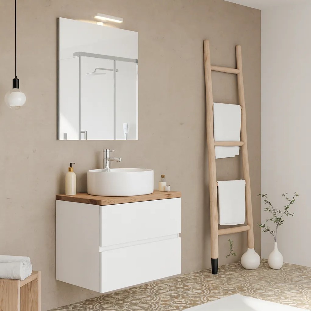 Mobilier pentru lavoar pe blat 80 cm, alb lucios, Fluminia Genova