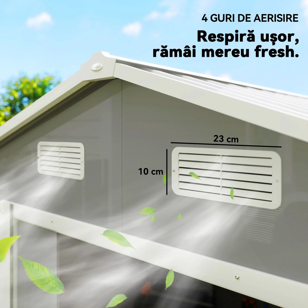 Outsunny Magazie de Gradina, Suport pentru Unelte din Otel cu Usi Glisante si Orificii de Aerisire, 196x236x208 cm, Maro | Aosom Romania