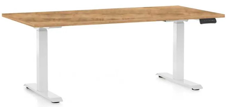 Masă înălțime reglabilă OfficeTech C, 160 x 80 cm, picioare albe, stejar auriu
