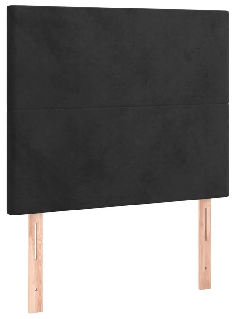 Pat cu arcuri, saltea si LED, negru, 120x200 cm, catifea Negru, 120 x 200 cm, Design simplu