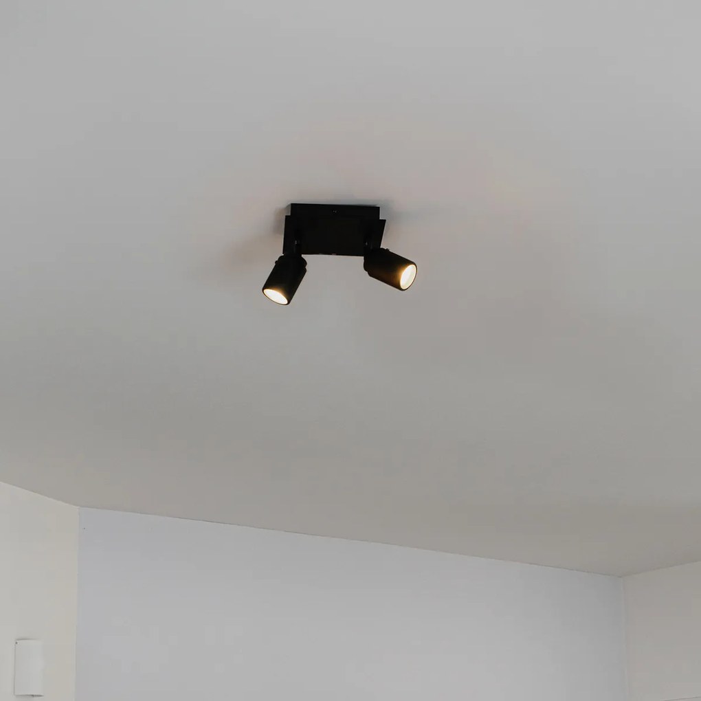 Spot modern pentru baie negru pătrat cu 2 lumini IP44 - Ducha