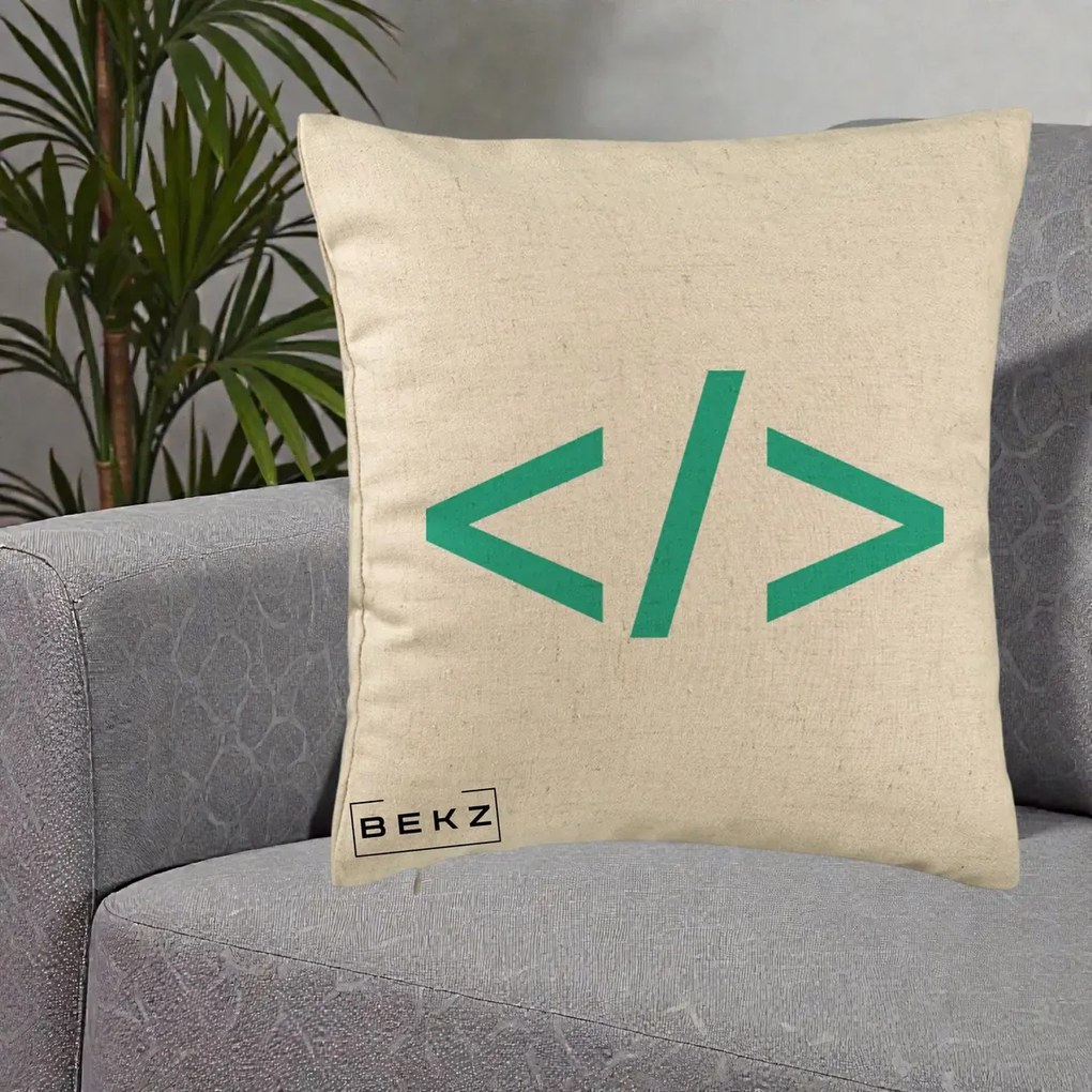 Perna Personalizata Cod HTML Turcoaz, 40x40 cm, Bej, Husa Detasabila, Perna Inclusa, BEKZ®