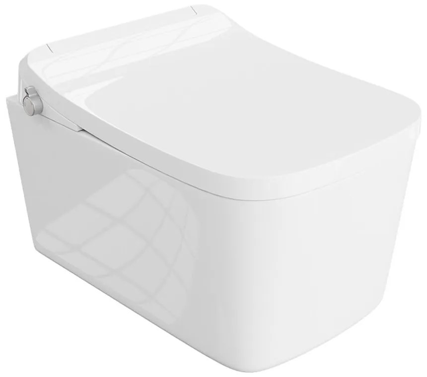 Set vas WC suspendat Rune Tove Smart Rimless alb si capac softclose cu functie de bideu