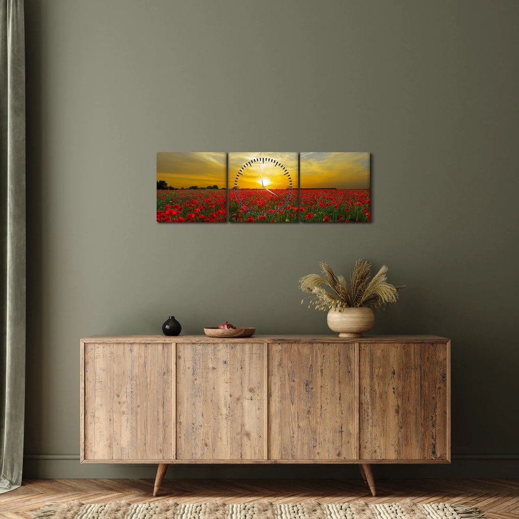 Tablou cu câmp cu maci (cu ceas) (90x30 cm)