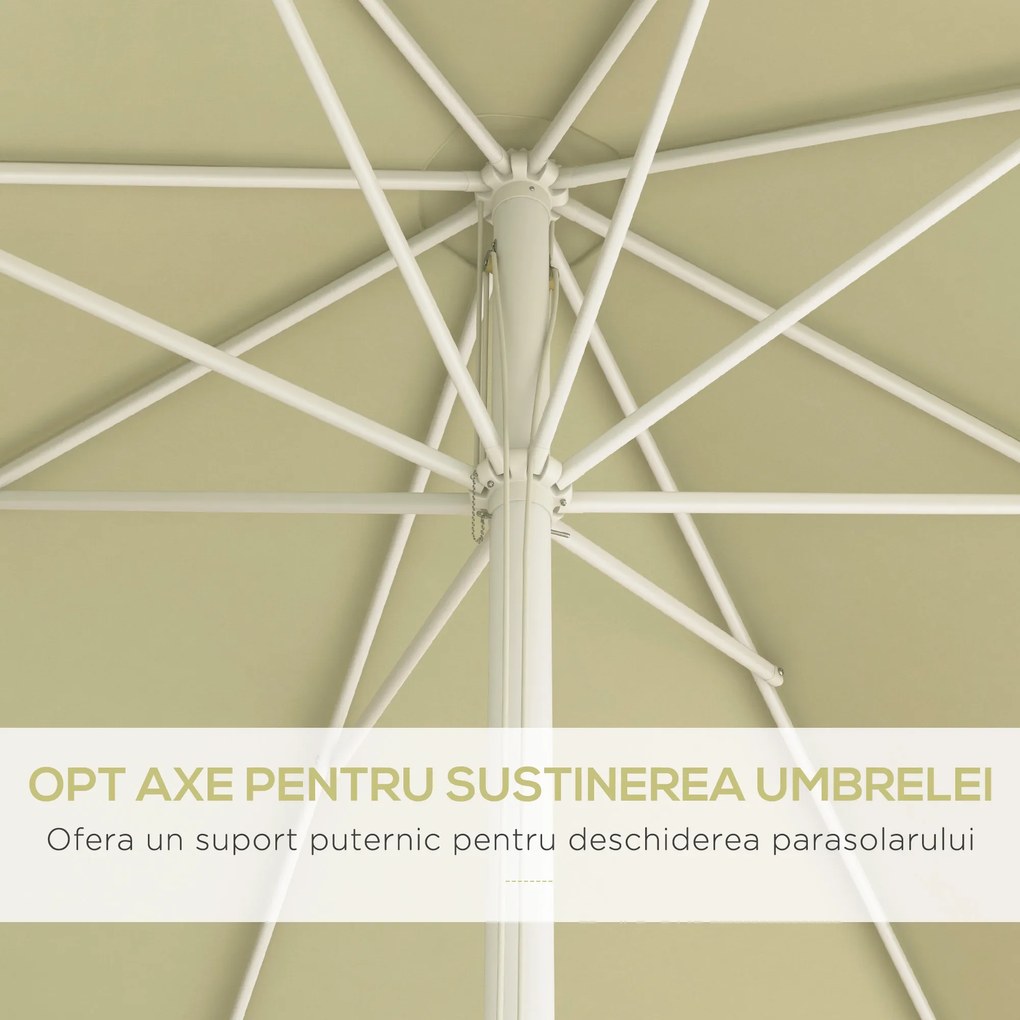 Outsunny Umbrelă Soare Exterior Gradină Reglabilă 4cm Copertină Bej 8 Nervuri | Aosom Romania