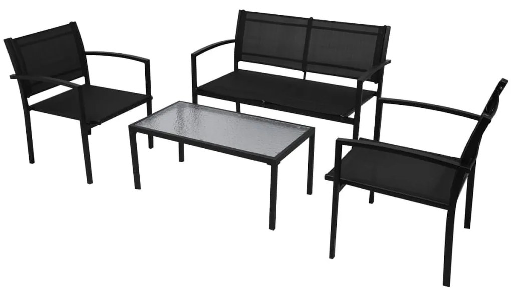 vidaXL Set mobilier de grădină, 4 piese, negru, textilenă
