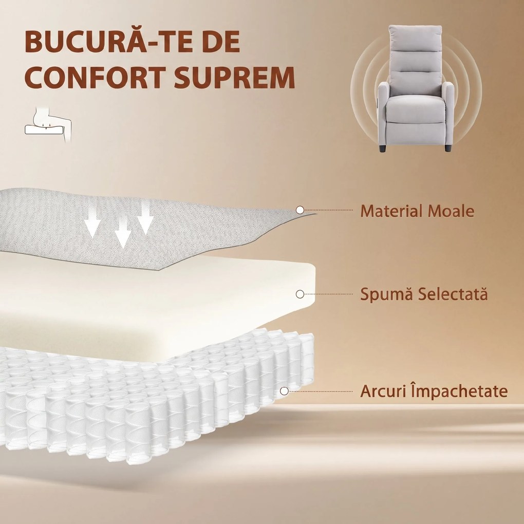HOMCOM Fotoliu Masaj Reclinabil Manual 160° Chenille cu Suport pentru Picioare, Telecomandă și Buzunare, Gri Deschis | Aosom Romania