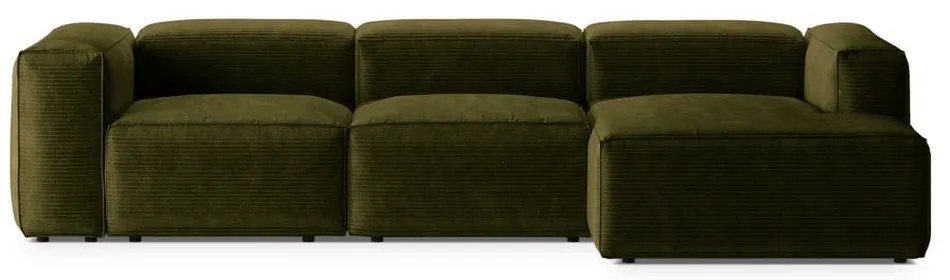 Colțar verde cu tapițerie din catifea reiată (cu colț pe partea dreaptă/cu șezlong) Bergano – Cosmopolitan Design