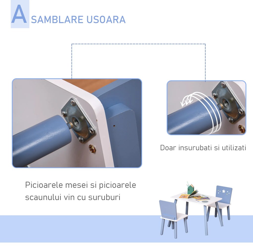 HOMCOM Mobilier Copii 2-6 Ani, Masă și Scaune în Nuanțe de Albastru Deschis și Alb | Aosom Romania