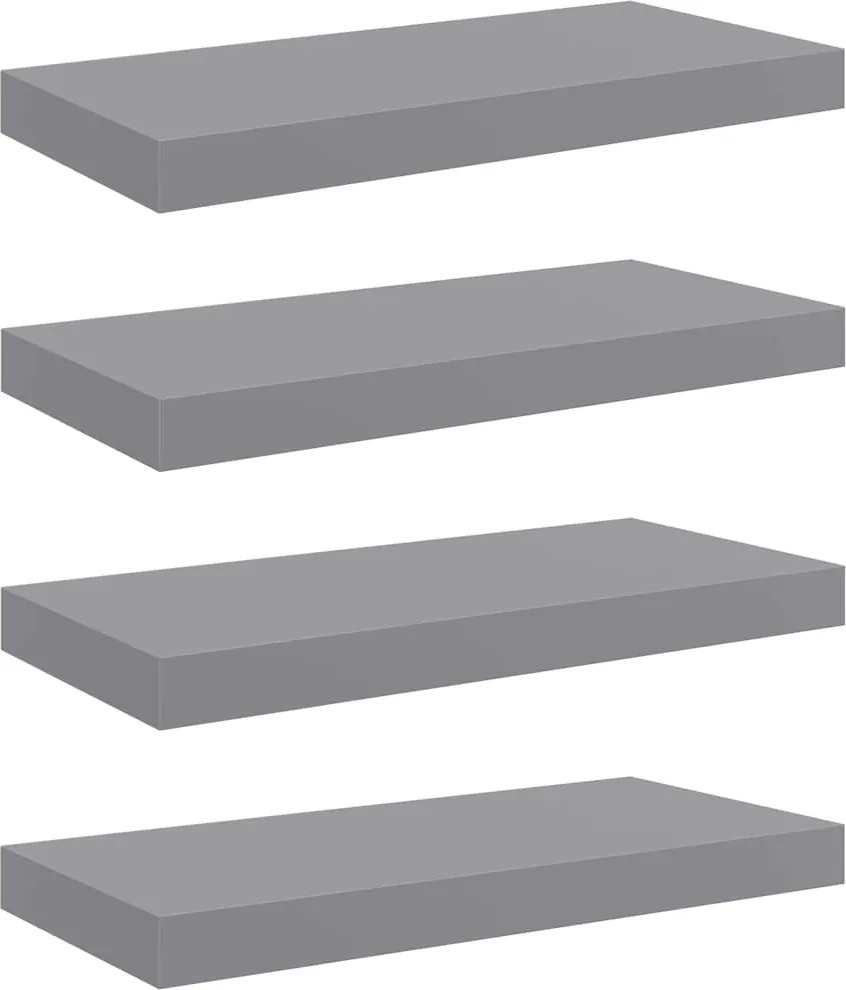 vidaXL Rafturi de perete suspendate, 4 buc., gri, 50x23x3,8 cm, MDF