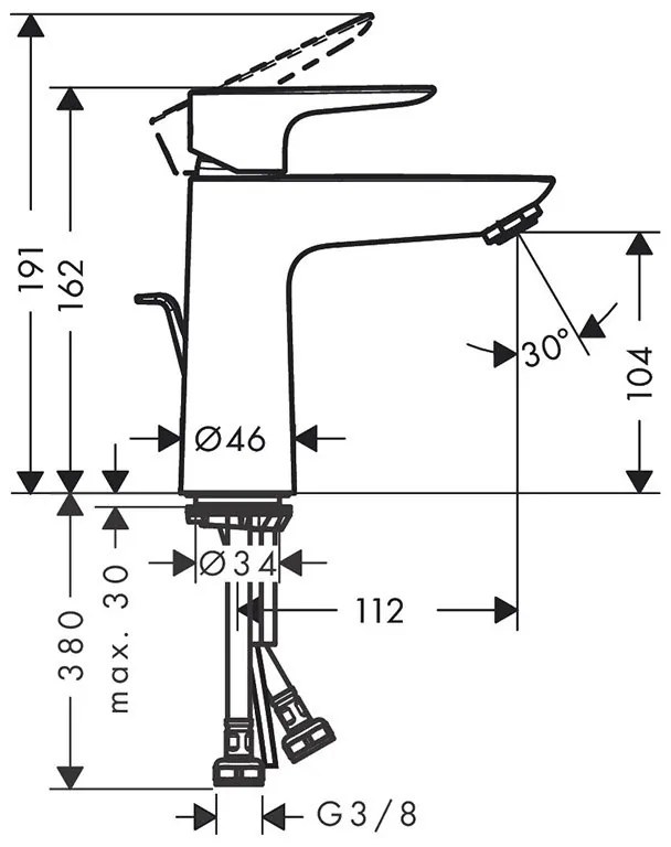 Baterie lavoar, Hansgrohe, Talis E 110, cu ventil, negru cromat periat