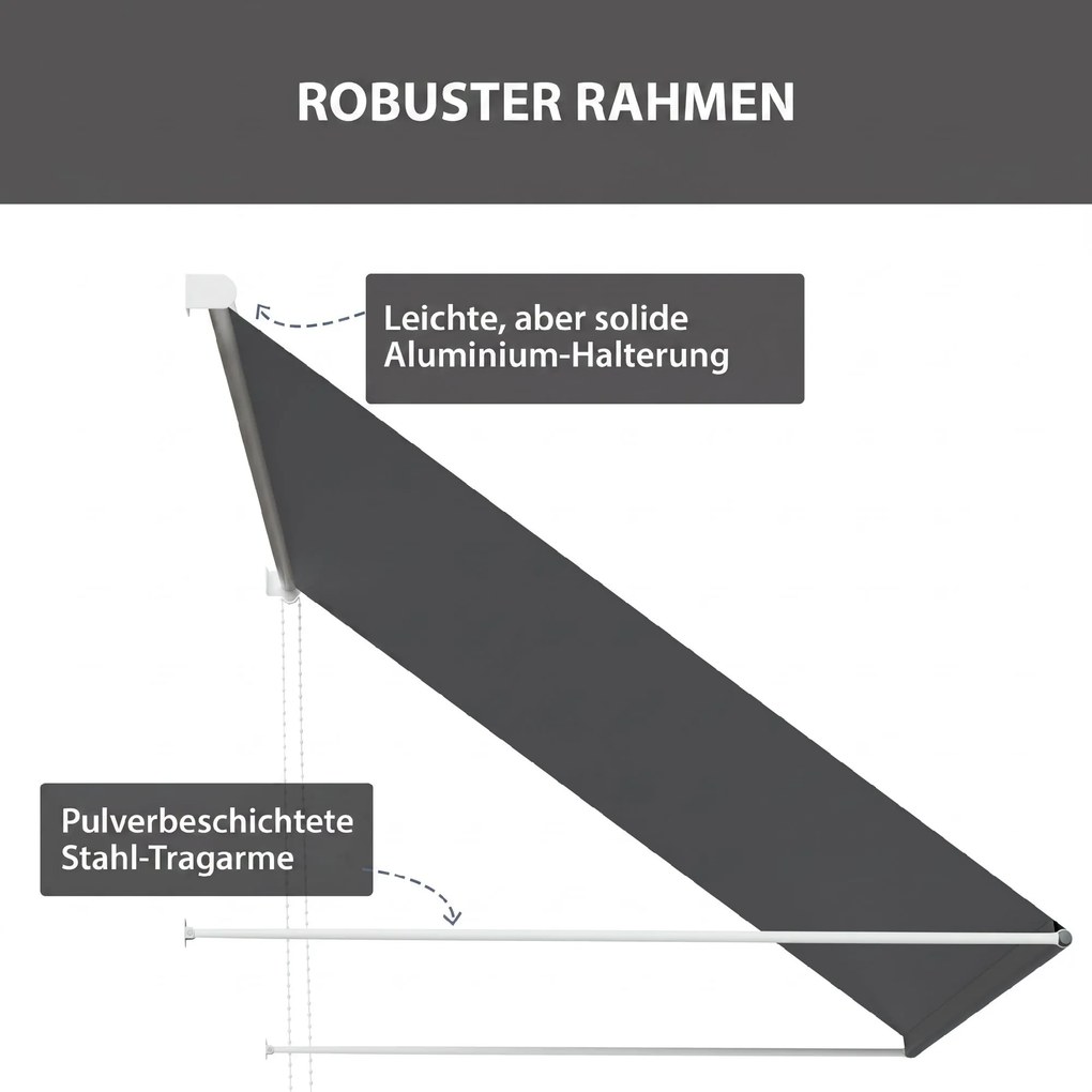 Outsunny Copertină cu Braț Pliabil, cu Deschidere Manuală, Copertină Basculantă cu Protecție UV30+, 150x120 cm, Gri Închis | Aosom Romania