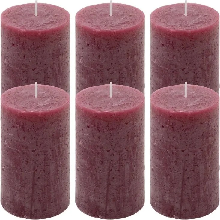 Set de lumânări rustice, 11,5 cm, Ø 6,8 cm, burgundy, 6 buc