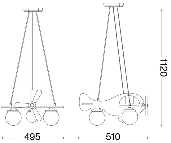 Lustră pe cablu pentru copii Ideal Lux AVION 3xE27/28W/230V albastru
