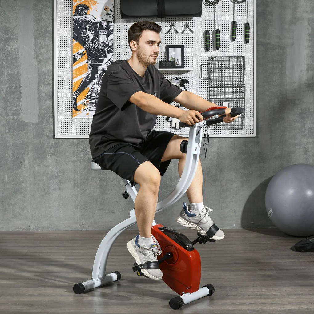 SPORTNOW Bicicletă Magnetică Pliabilă cu 8 Niveluri de Rezistență și Monitor LCD, 97x43x110 cm, Roșu | Aosom Romania