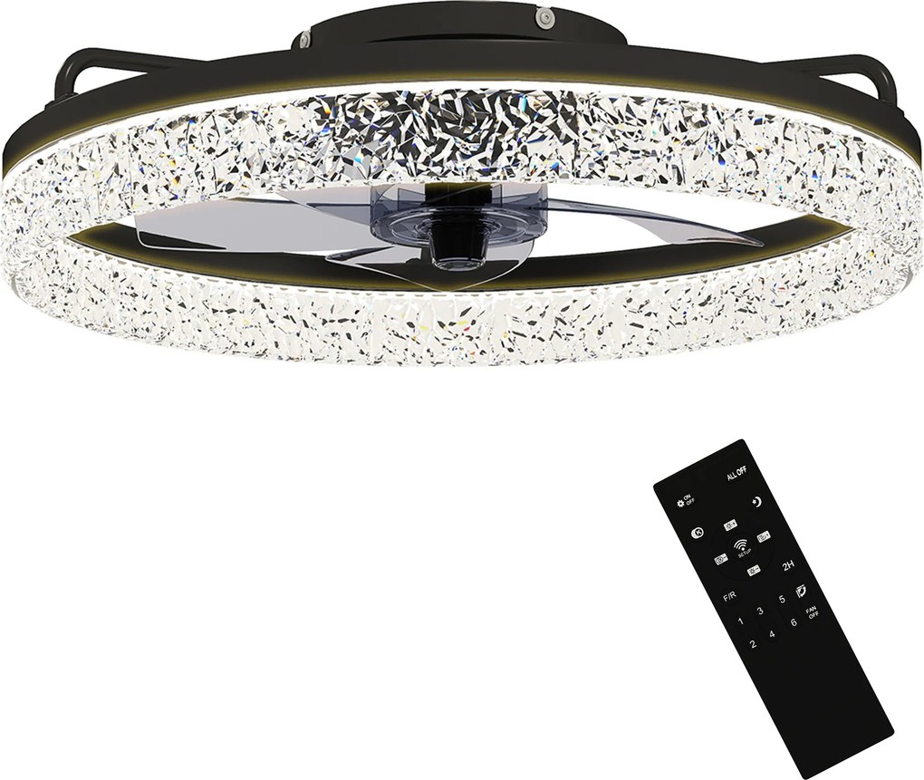 HOMCOM Ventilator de tavan cu lumină, ventilator LED de tavan dimabil cu telecomandă pentru dormitor și living, Negru | Aosom Romania