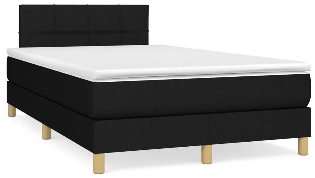 vidaXL Pat cu arcuri, saltea și LED, negru, 120x190 cm, textil