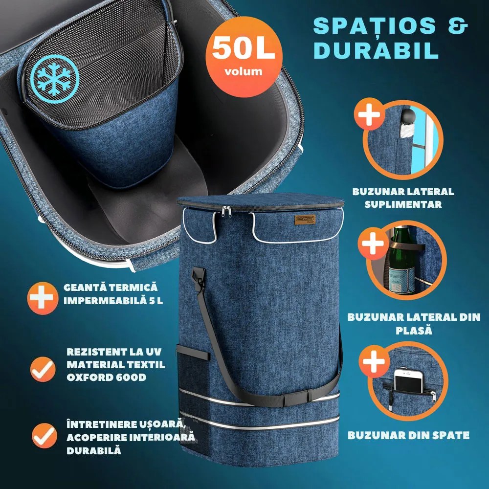 Geantă de cumpărături pe roți pentru scări COMFORT, 50L, albastru Monzana
