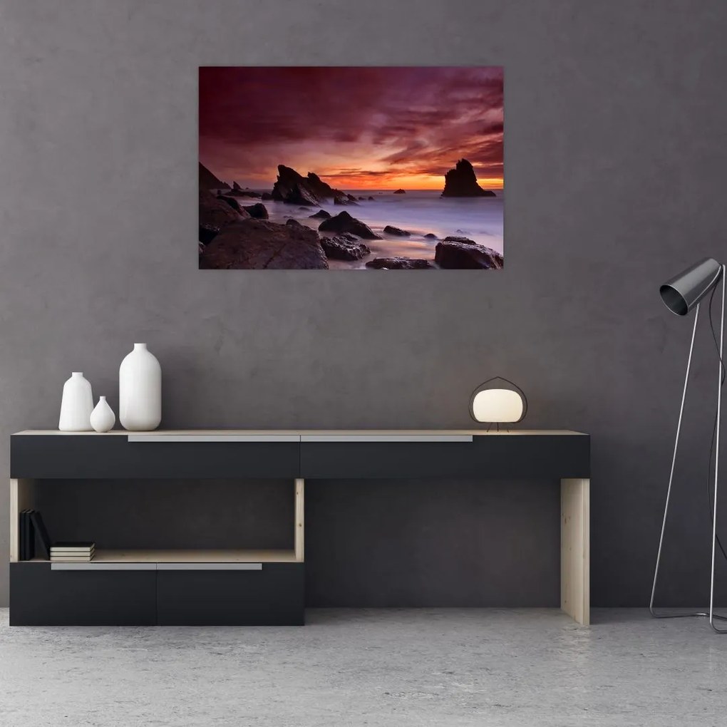 Tablou cu apus de soare pe mal (90x60 cm)