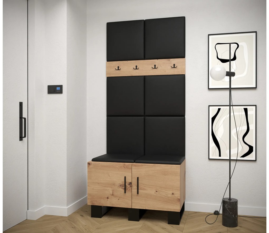 Set mobilier pentru hol Amanda 4 (Stejar artisan + piele ecologică Negru). 1085892