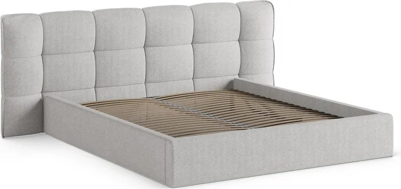 Pat matrimonial gri tapițat cu spațiu de depozitare cu somieră 200x200 cm Eric – Micadoni