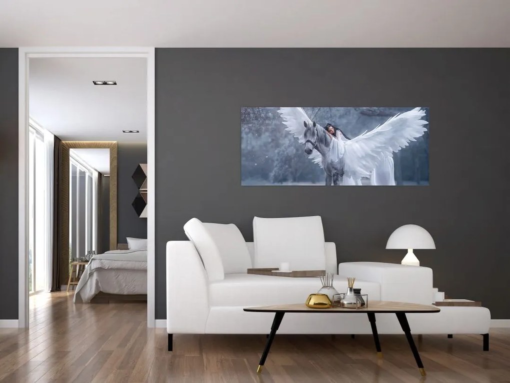 Tablou - Fata și unicorn (120x50 cm)