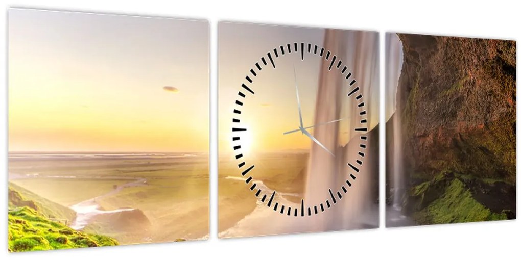 Tablou - Seljalandsfoss din spatele peșterii (cu ceas) (90x30 cm)