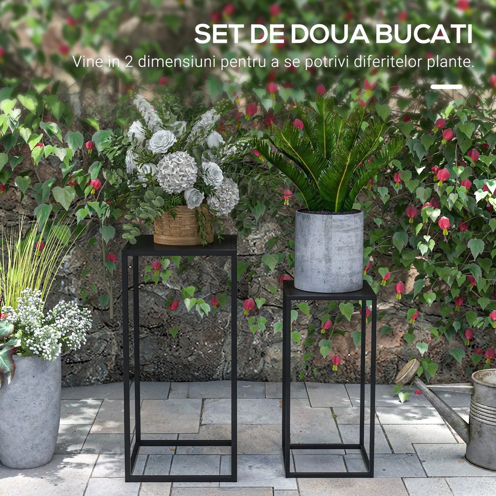 Outsunny Set de 2 Suporturi din Metal pentru Plante, Raft de Expunere a Florilor Stivuibil pentru Utilizare in Interior sau in Aer Liber | Aosom RO
