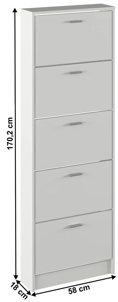 Dulap pantofi, 5 rafturi, alb, MOBI 15