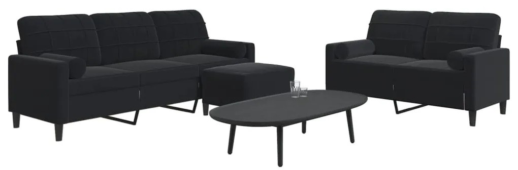 vidaXL Set de canapele cu perne/rulouri, 3 piese, negru, catifea