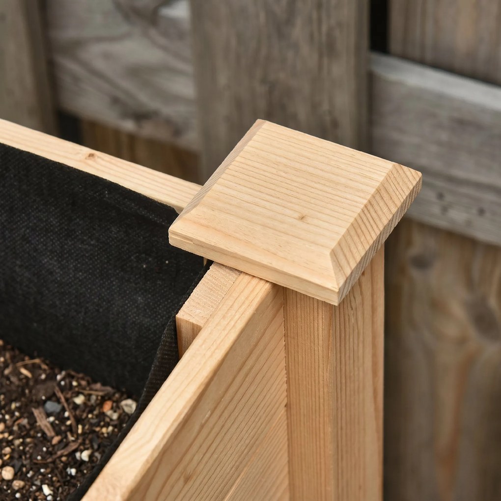 Outsunny Pat Grădină Legume Înălțat Lemn cu Roți, Jardiniera Înălțată cu Raft Inferior, 118x55x83cm, Natural | Aosom Romania