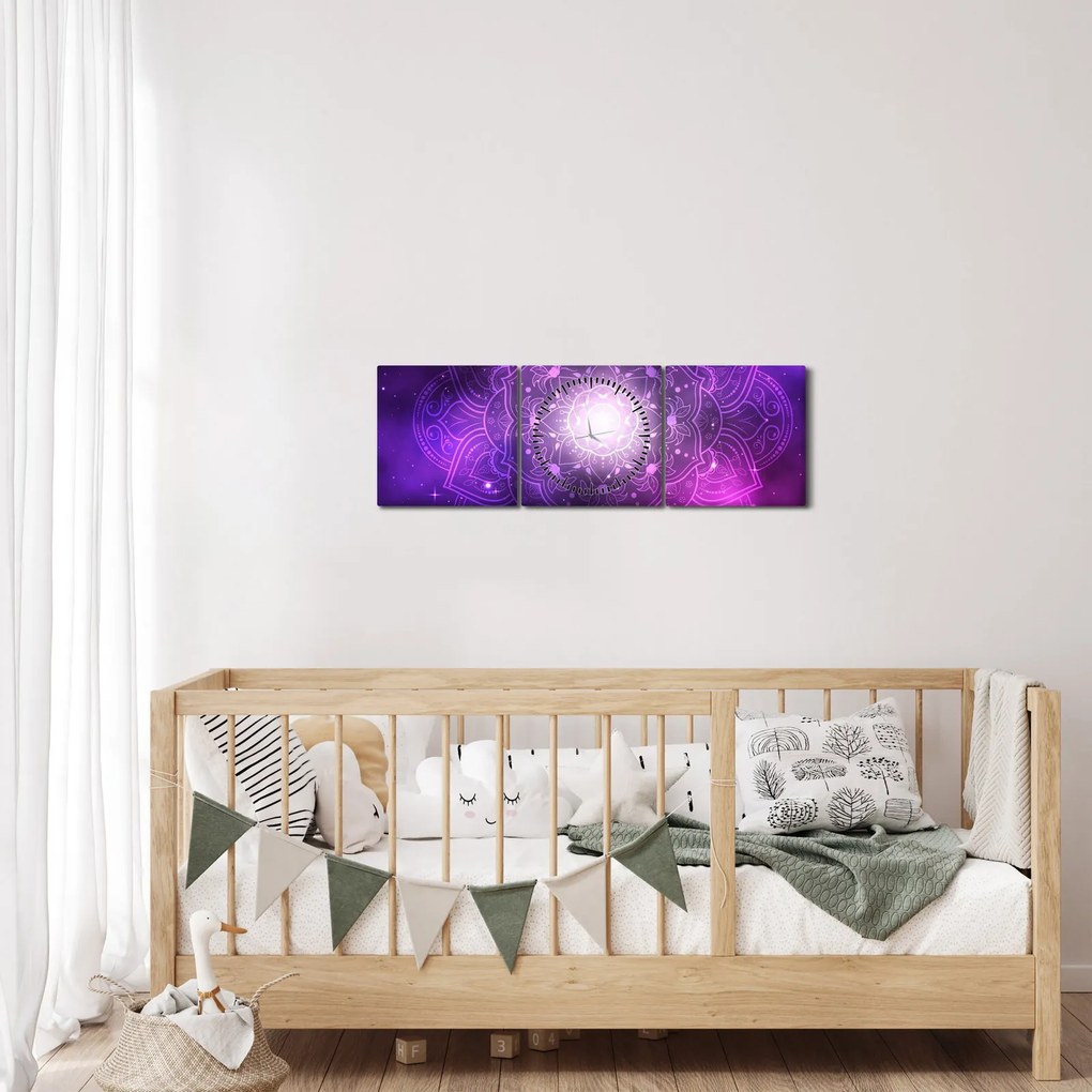 Tablou abstracției violete (cu ceas) (90x30 cm)