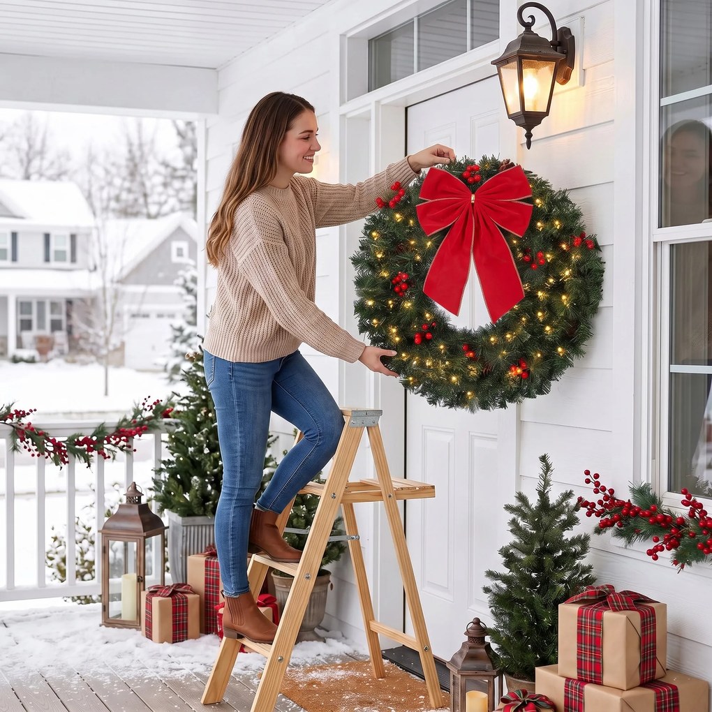 HOMCOM Coroniță de Crăciun de 60 cm cu Lumini LED, Conuri de Brad și Bobițe, Verde | Aosom Romania