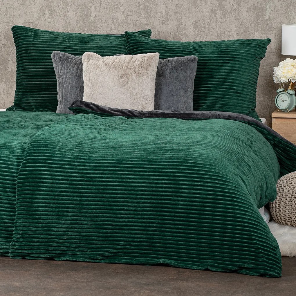 Lenjerie de pat din microflanel 4Home Stripe verde, 140 x 200 cm, 70 x 90 cm, verde