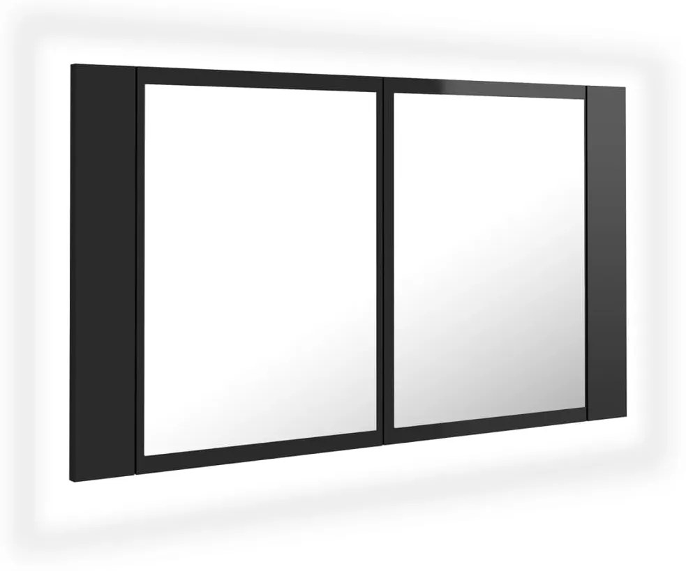 804970 vidaXL Dulap baie cu oglindă & LED negru extralucios 80x12x45 cm acril