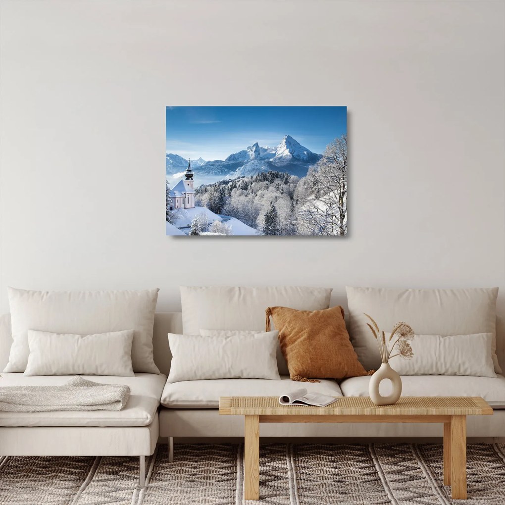 Tablou pe sticlă - O privire asupra peisajului de iarnă (70x50 cm)
