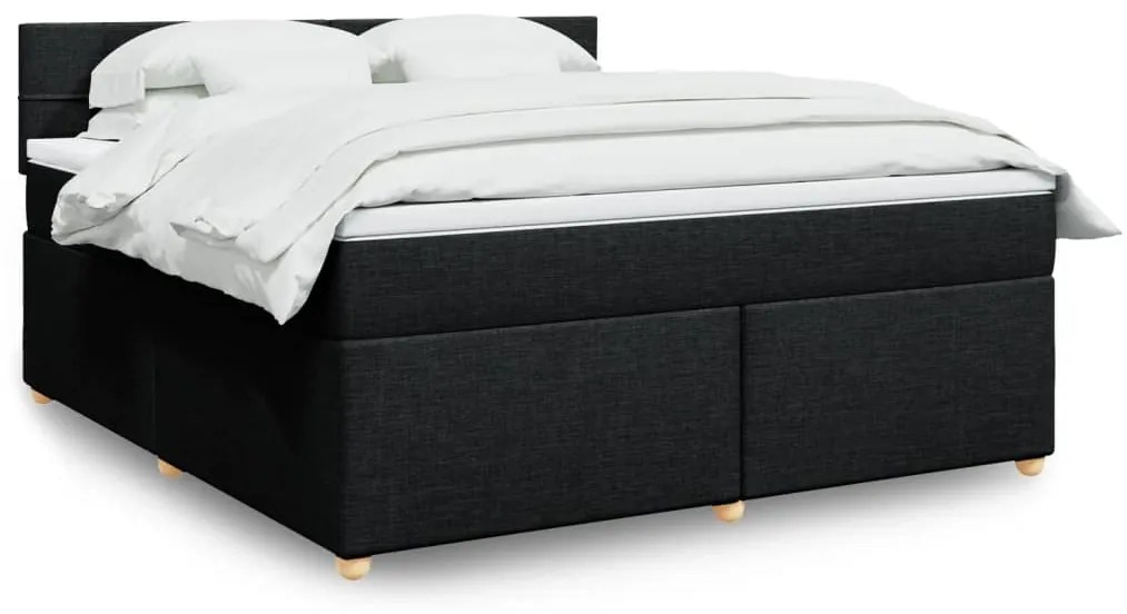 vidaXL Pat box spring cu saltea, negru, 180x200 cm, catifea