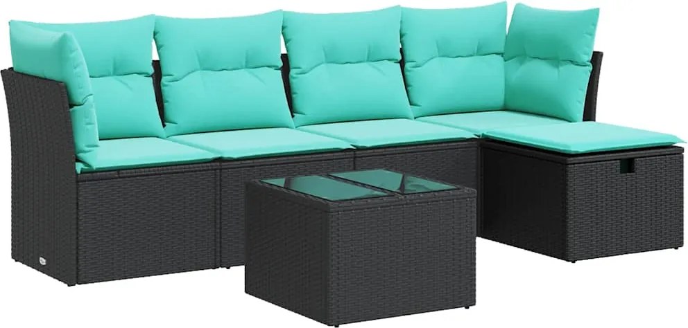 vidaXL Set mobilier de grădină cu perne, 6 piese, negru, poliratan