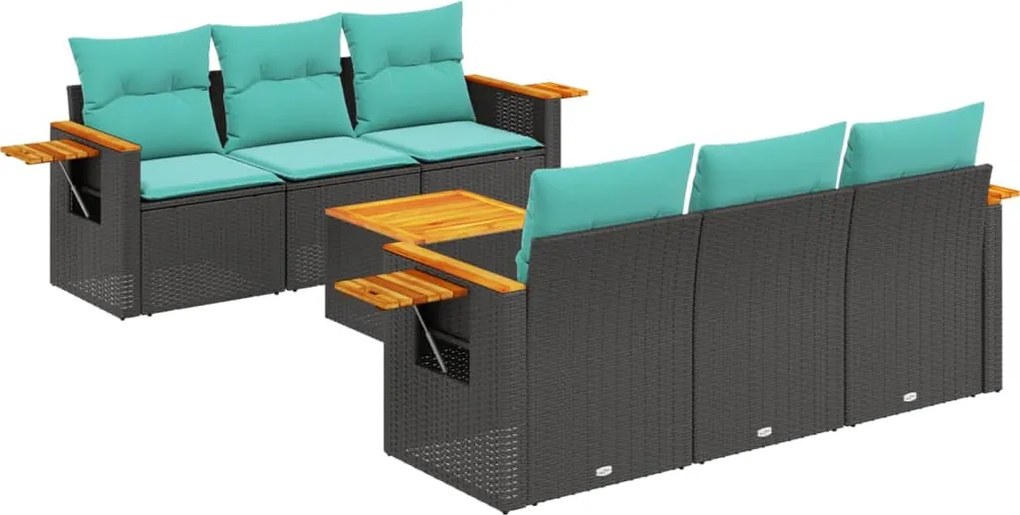 vidaXL Set canapele de grădină cu perne, 7 piese, negru, poliratan