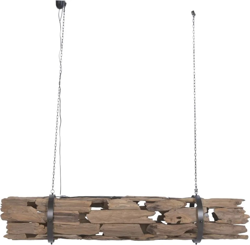 Lustră suspendată din rădăcină de tec reciclat și metal, maro, cu 3 brațe, finisaj natural, 33 x 180 x 33 cm, „Noyon”