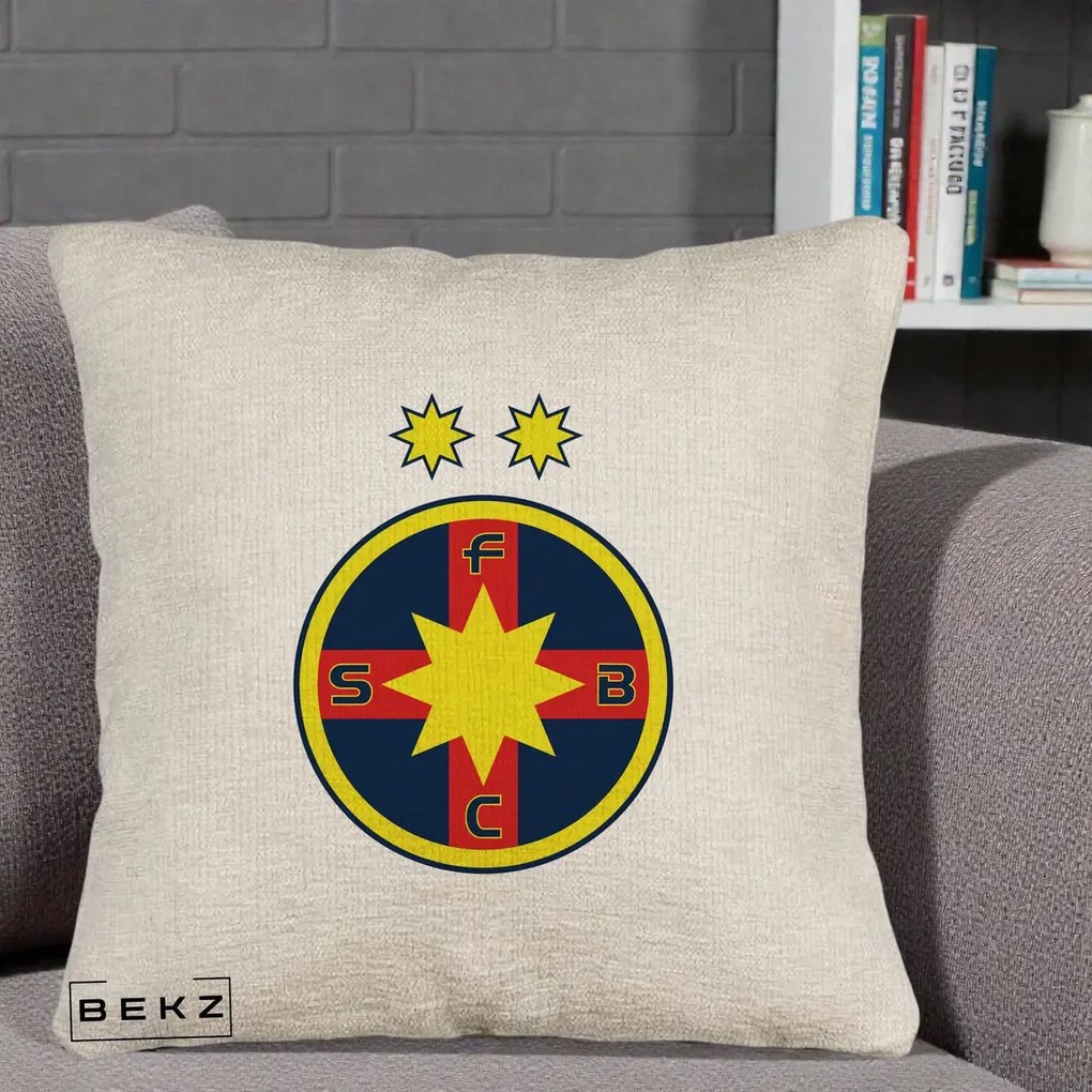 Perna Personalizata FCSB Fotbal Club Steaua Bucuresti, 40x40 cm, Bej Canapea, Husa Detasabila, Perna Inclusa, BEKZ®