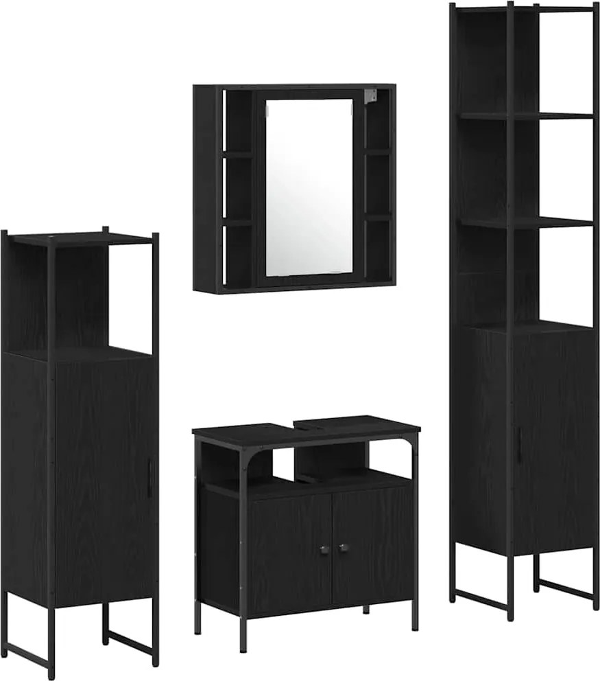 vidaXL Set de mobilier pentru baie 4 pcs Stejar Negru Lemn compozit